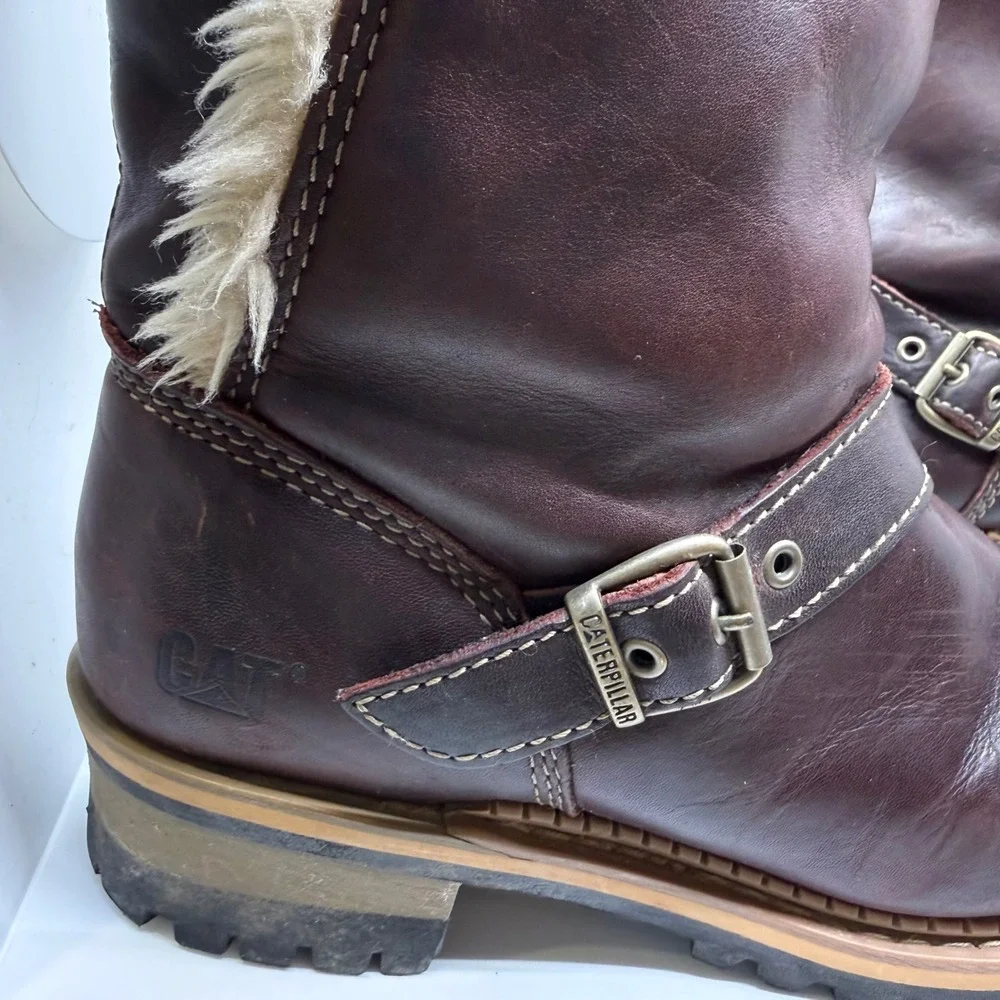 Caterpillar CAT 72433 Womens Brown Leather Faux Fur Lined Mid Calf Boots Size 9